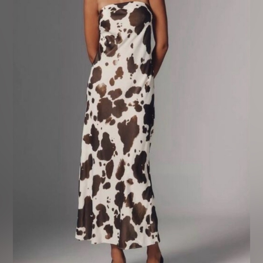NWT Anthropologie Satin Midi Slip Dress - cow print